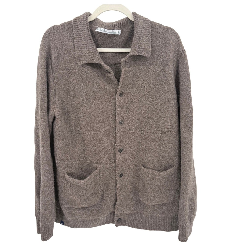 Criquet‎ Mens 100% Baby Alpaca Button Front Cardigan Sweater Taupe Brown XL